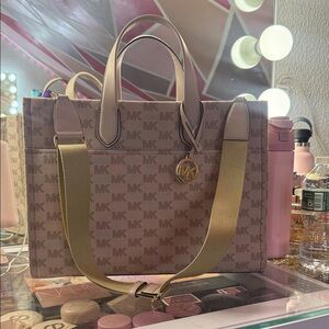 Michael Kors Beige and Gold Tote Bag